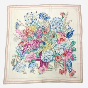 Christian Dior Flower Pattern Multicolor 100% Silk Scarf